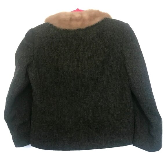 1960s vintage fur collar green tweed suit size medium large - Picture 5 of 9